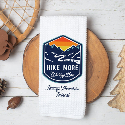 Personalized Hike More Worry Less Waffle Weave Kitchen Towel