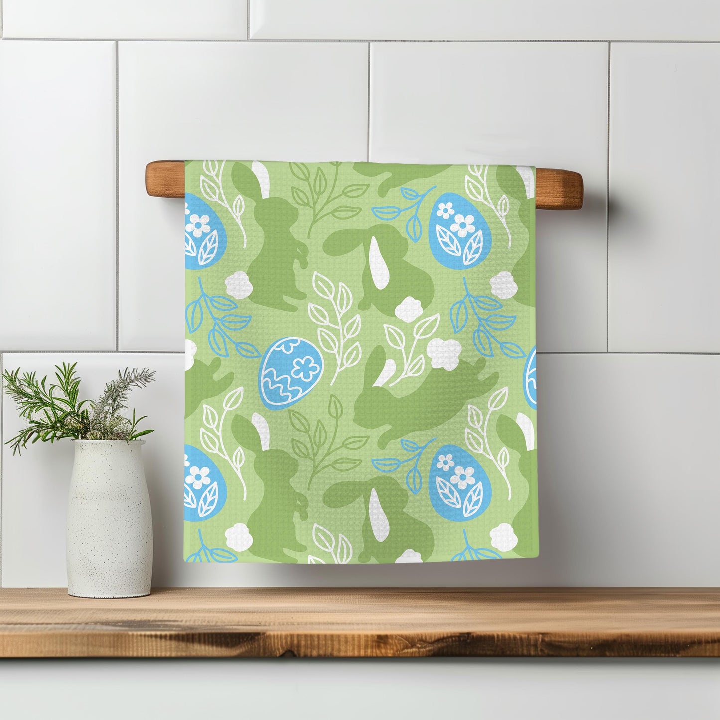 Easter Bunny Kitchen Towel – Waffle Weave, Lint-Free, Super Absorbent, Spring Easter Decor Floral