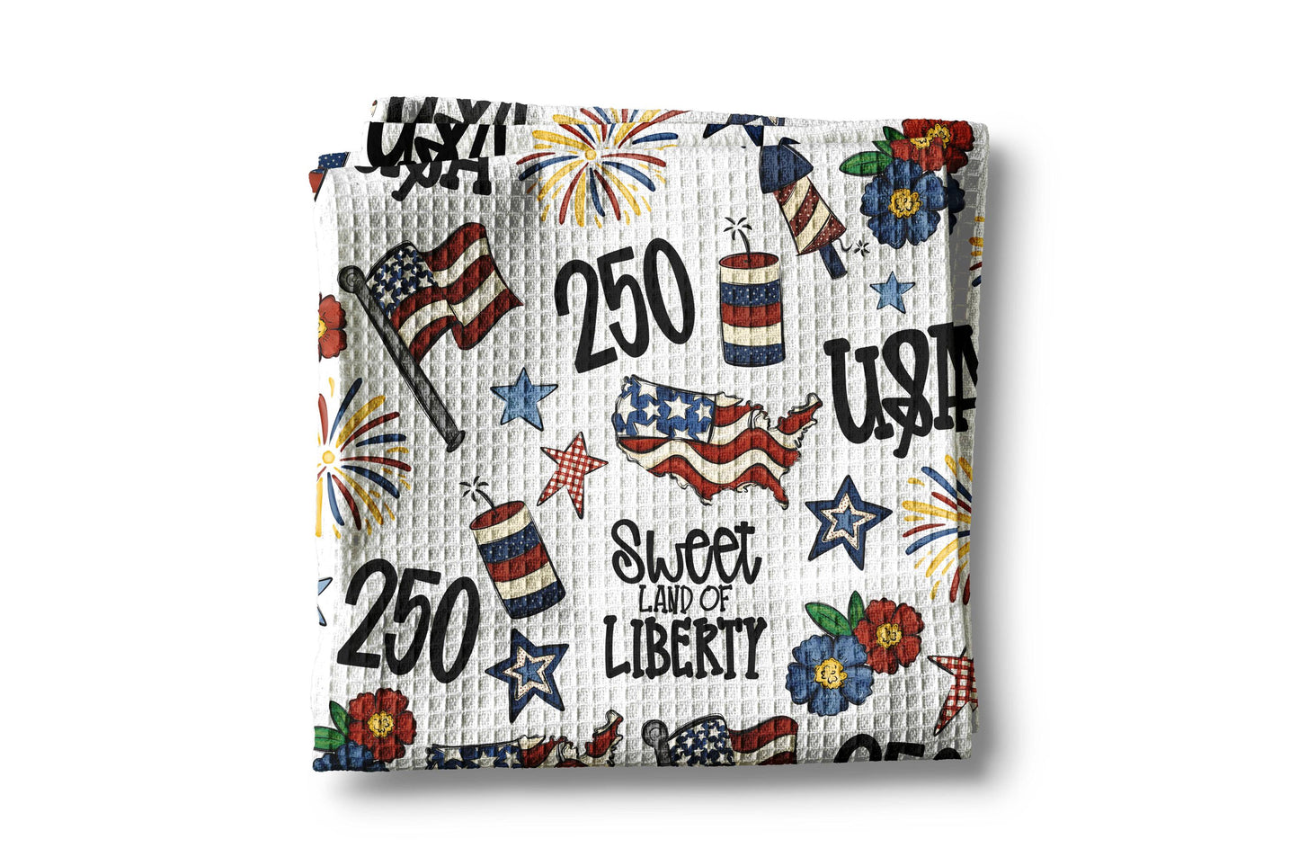 USA 250 4th July Patriotic Kitchen Towel Waffle America