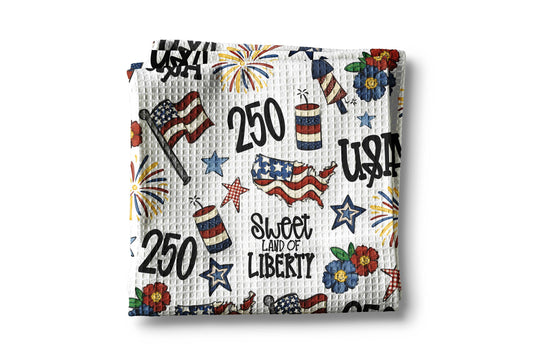USA 250 4th July Patriotic Kitchen Towel Waffle America