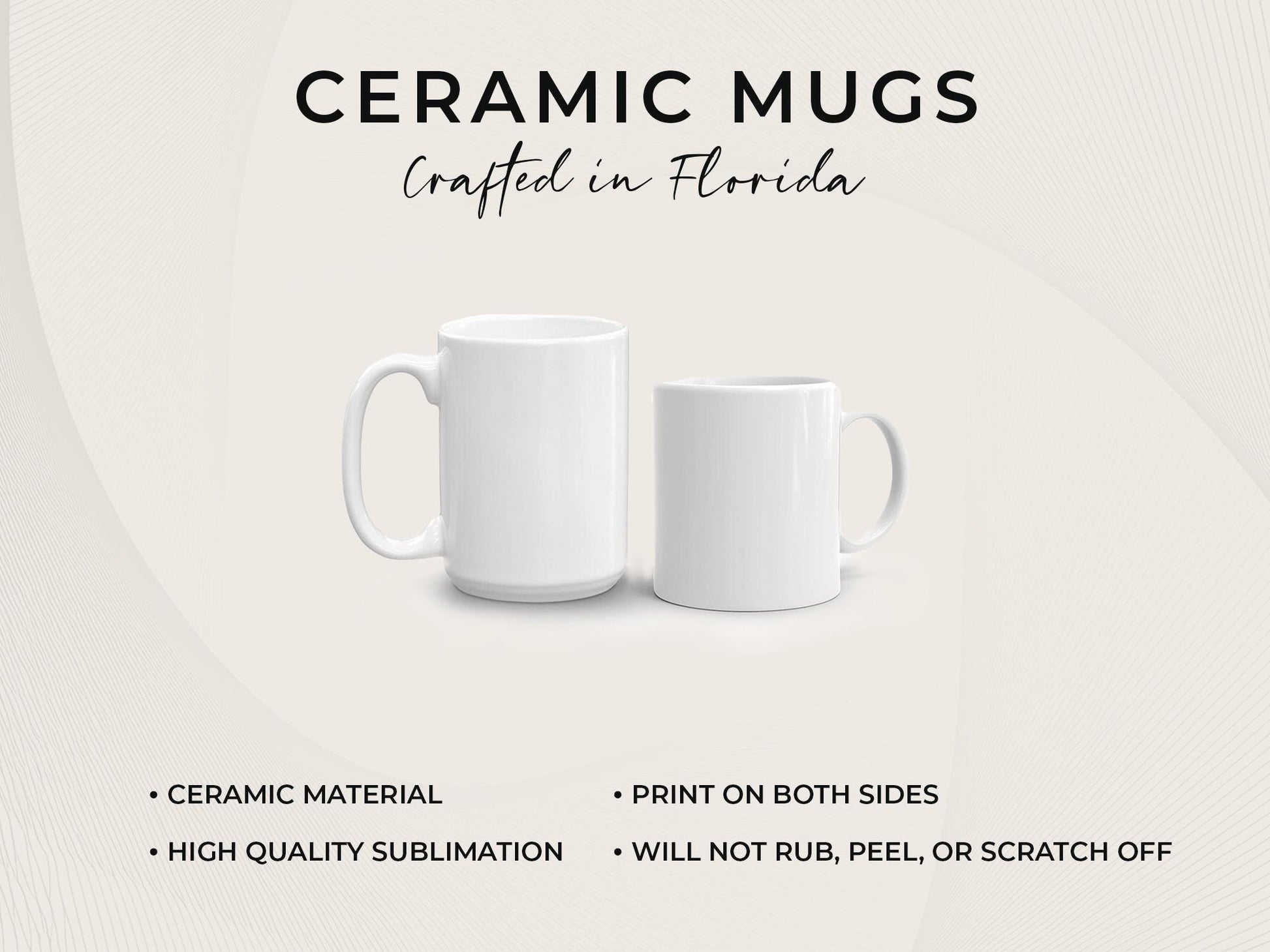 two white ceramic mugs with the words ceramic mugs compared in florida