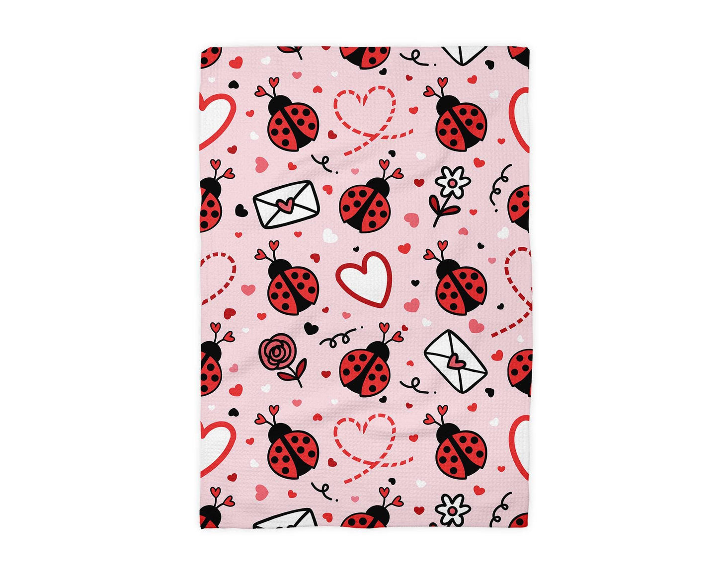 Ladybug Valentine Heart Galentine Kitchen Towel Waffle