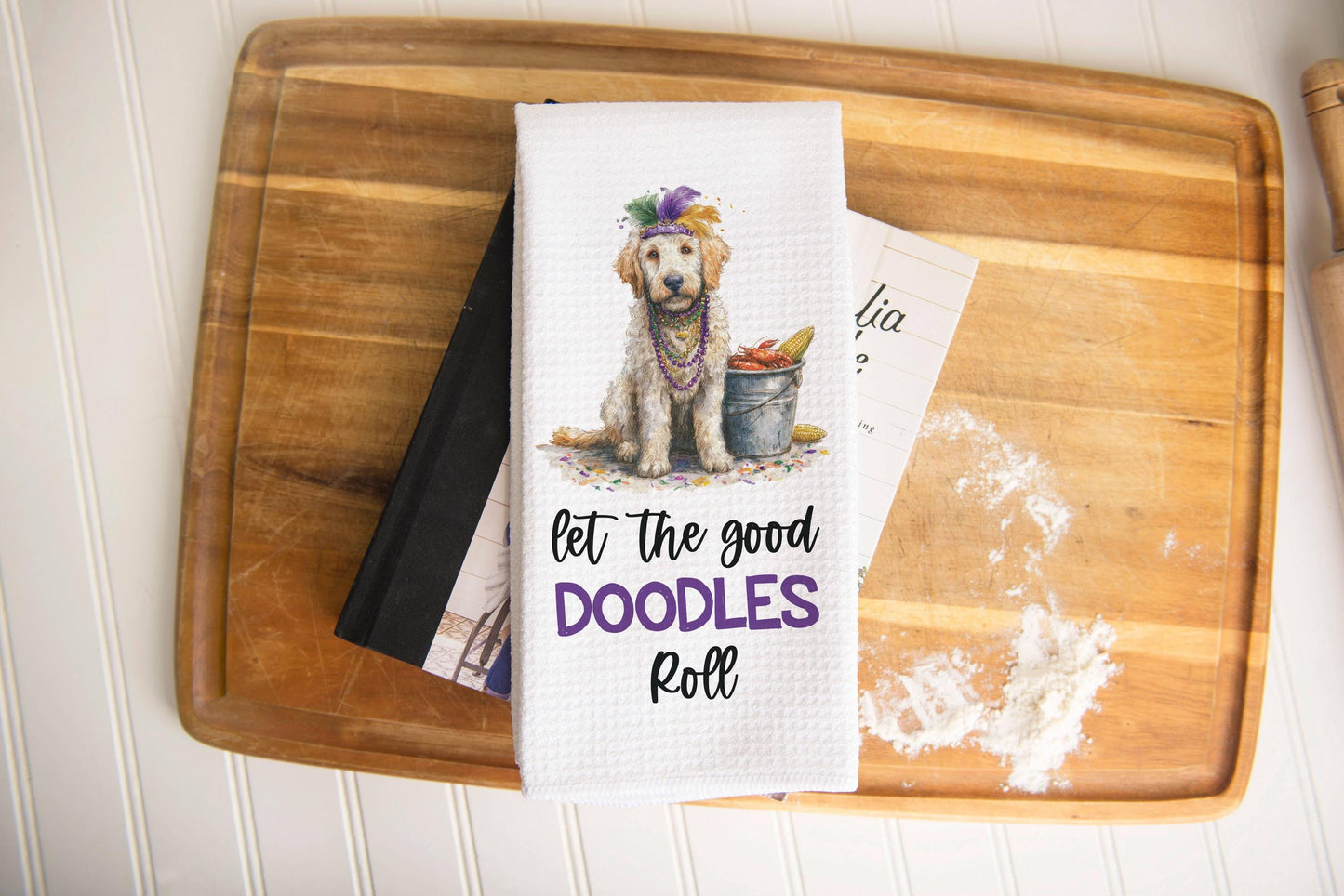 Doodle Dog Mardi Gras Kitchen Towel Louisiana New Orleans