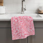 Pink Floral Peony White Kitchen Towel Waffle Weave Citrus Spring Preppy Hostess