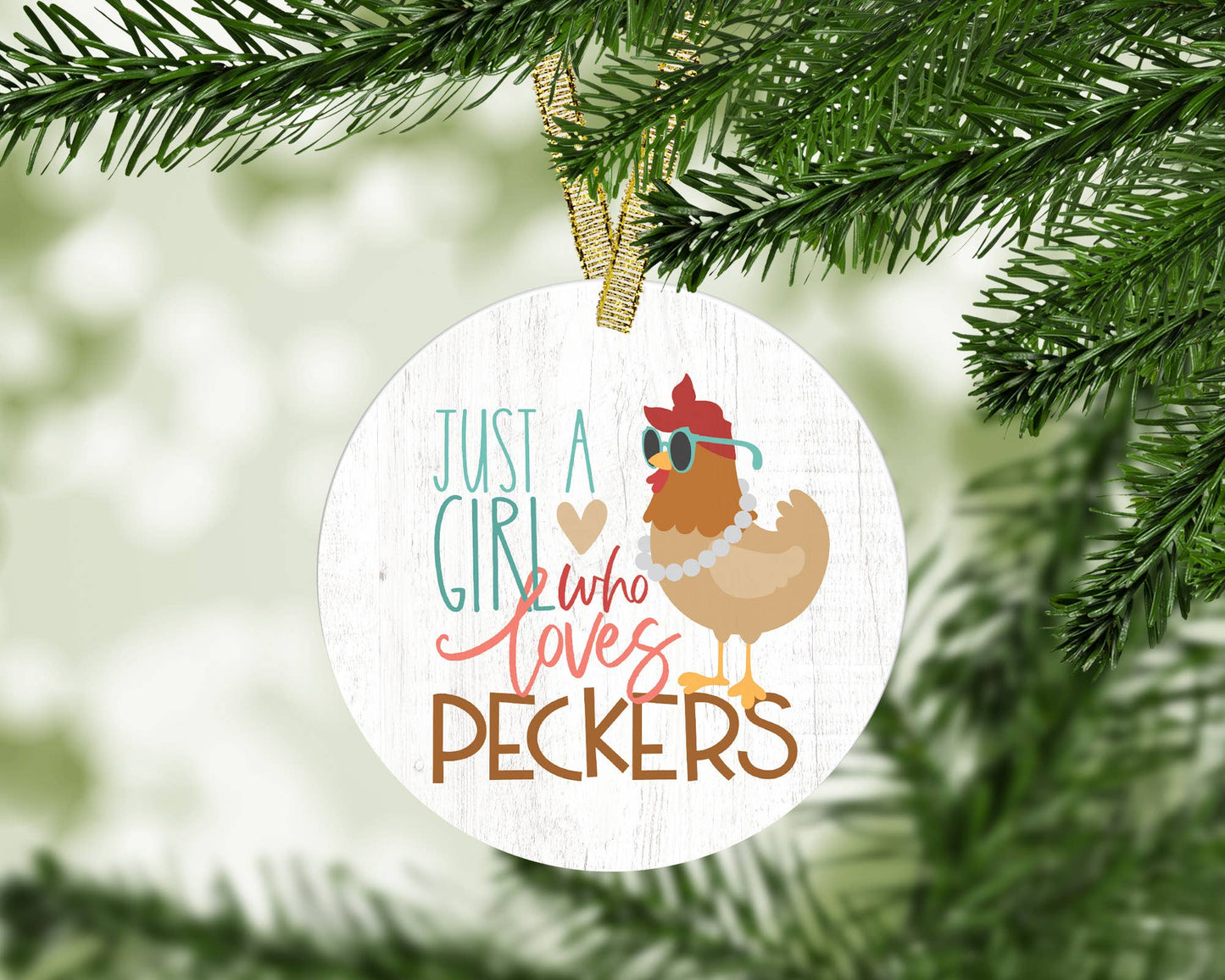 Funny Chicken Metal Ornament, Holiday Farm Animal Home Decor