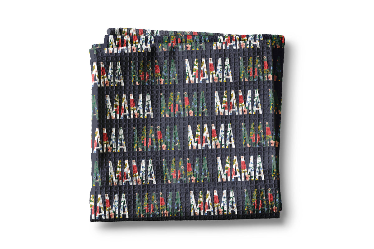 Navy Floral Mama Kitchen Towel Mother's Day Gift Waffle Mom