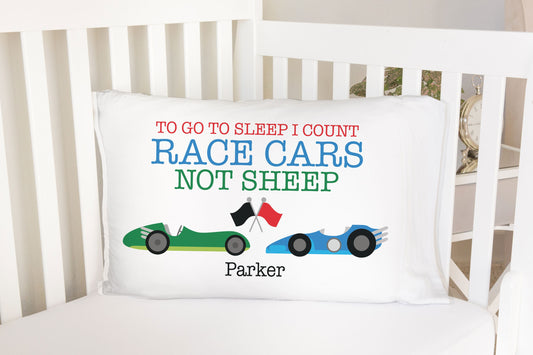 Count Race Cars Not Sheep Standard Pillowcase | Personalized Pillow Cover | Boy Room Decor | Nursery Decor