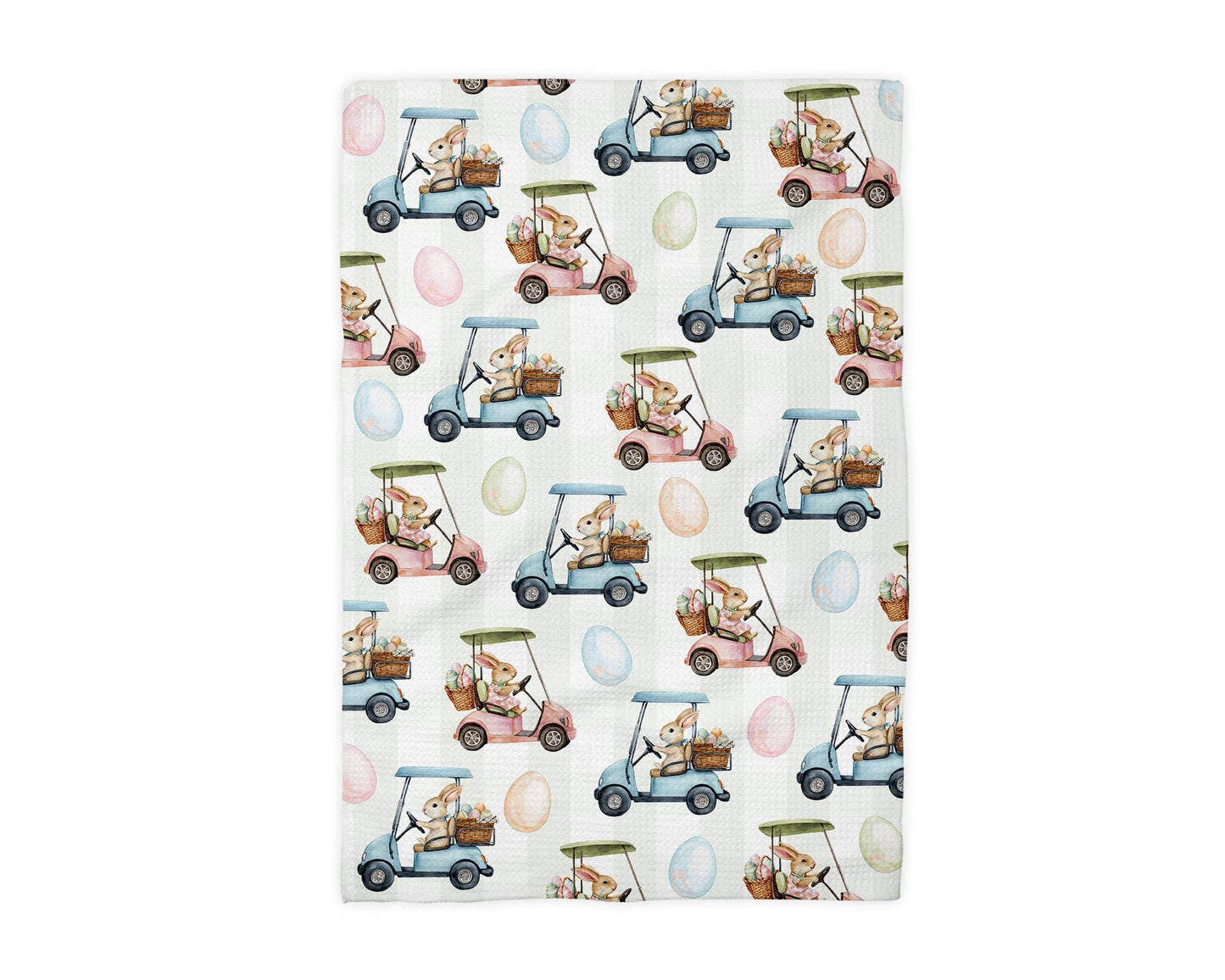 Easter Kitchen Towel – Waffle Weave Towel With Easter Bunny Design & Golf Cart