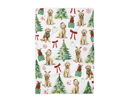 Doodle Dog Christmas Holiday Kitchen Towel Waffle Golden