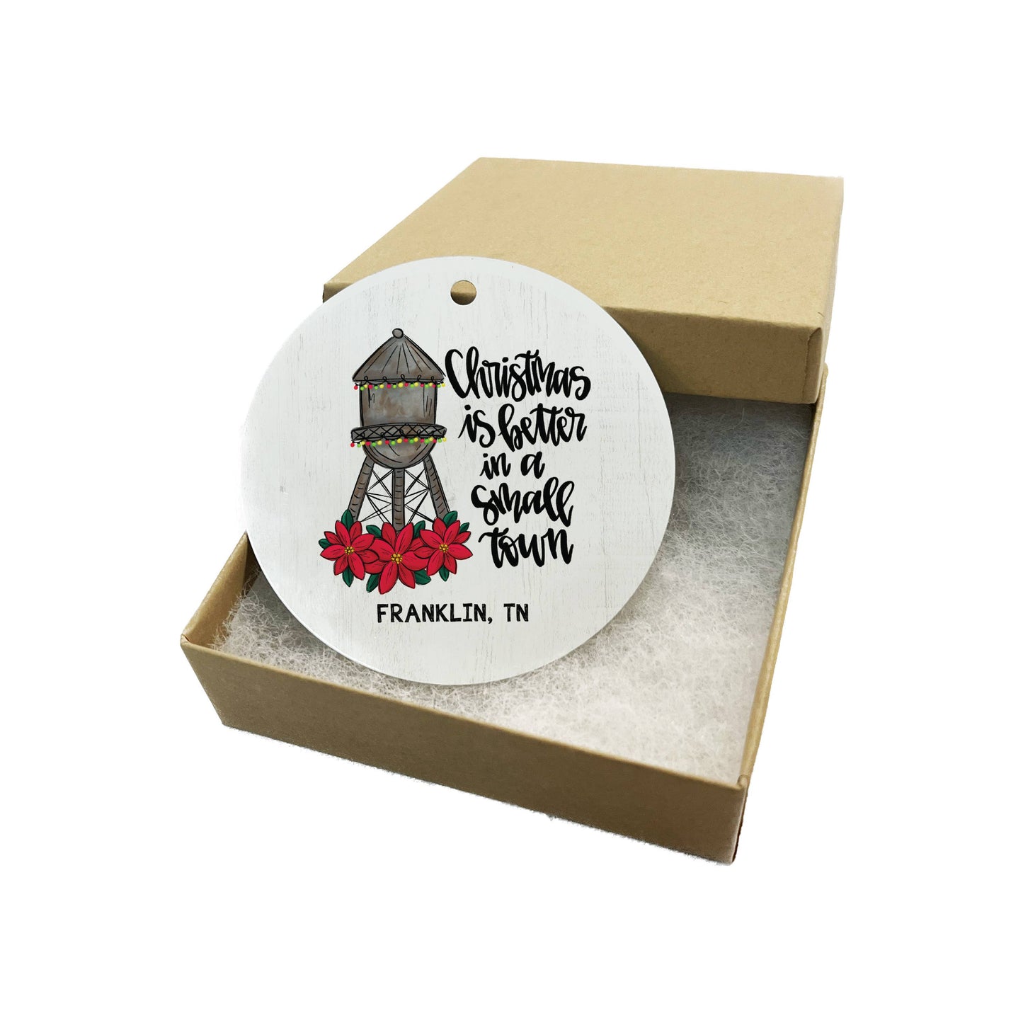 Custom City State Metal Ornament, Poinsettia Christmas Decor