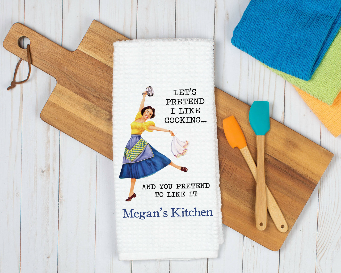 Personalized Waffle Weave Kitchen Towel, Funny Saying (16x24 inches)