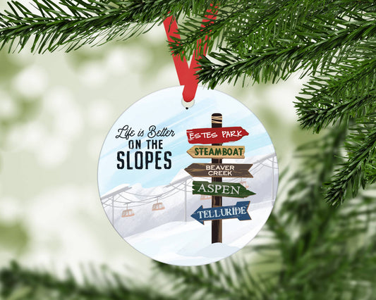 Custom City Location Ski Slope Mountain Metal Ornament Decor