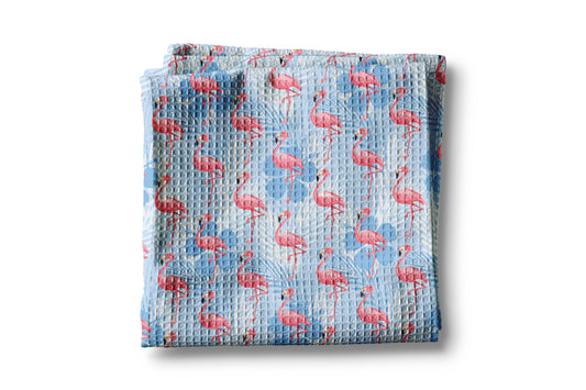 Flamingo Palm Coastal Beach Floral Kitchen Towel Waffle