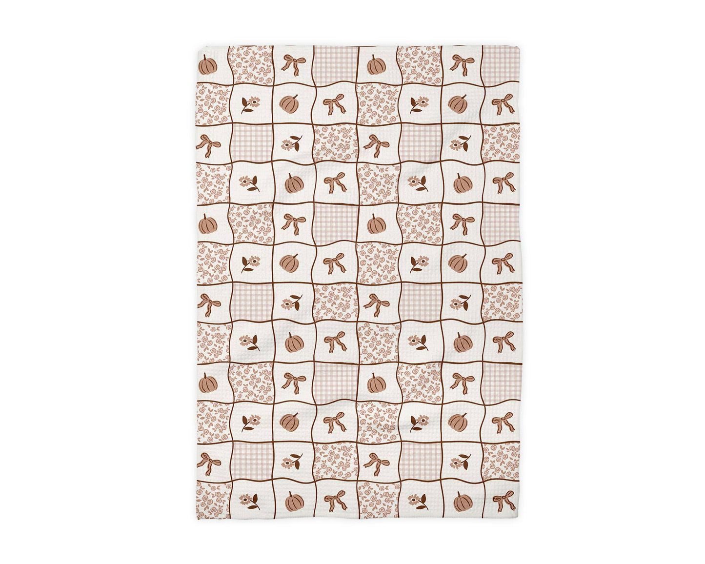 Pumpkin Patchwork Quilt Fall Kitchen Towel Waffle Coquette