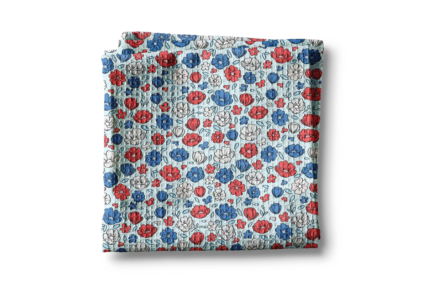 USA Patriotic 4th Floral Red White Kitchen Towel Waffle