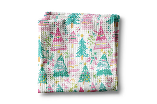 Pink Christmas Preppy Beach Tropical Kitchen Towel Waffle