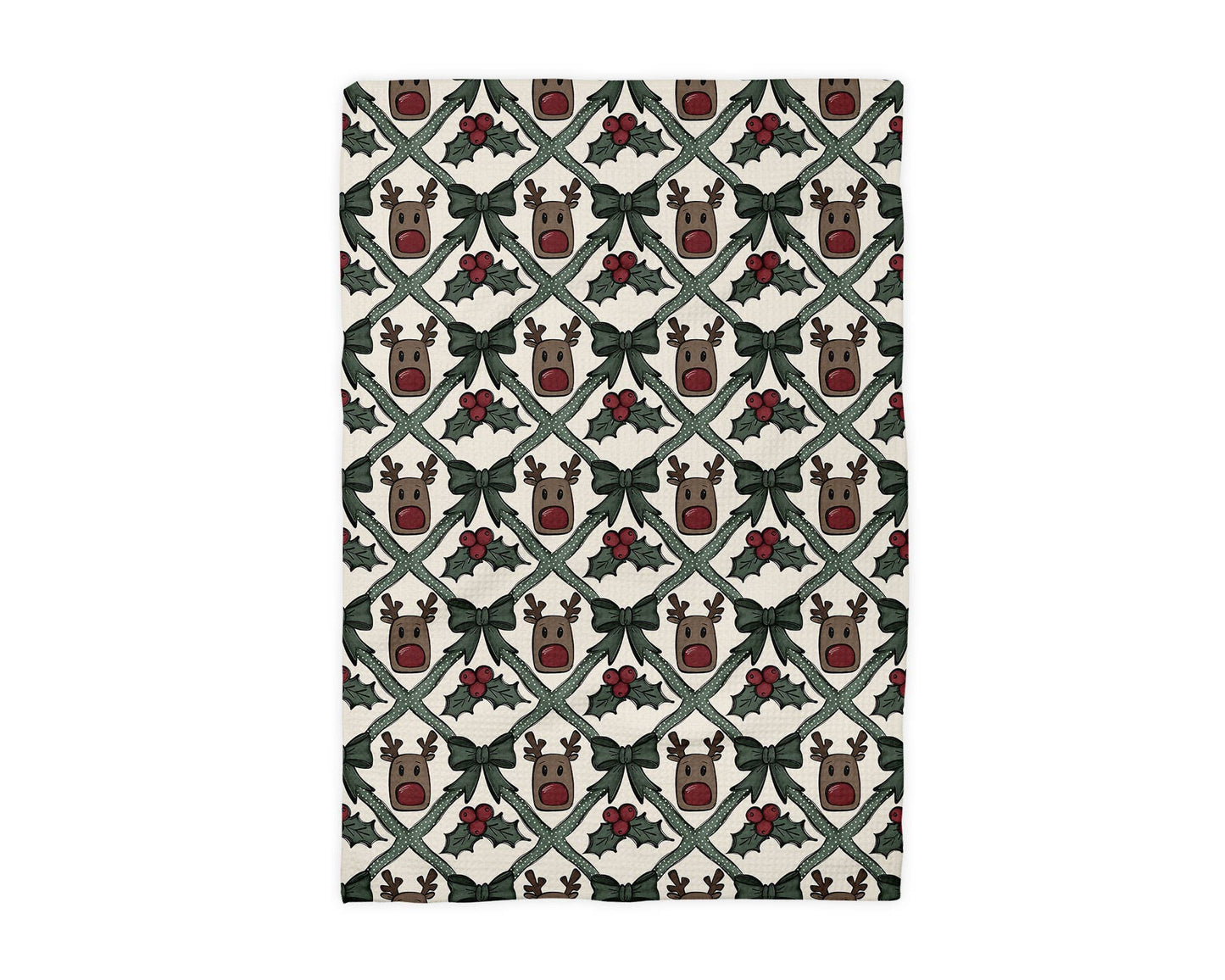 Reindeer Christmas Bird Floral Kitchen Towel Waffle Holiday