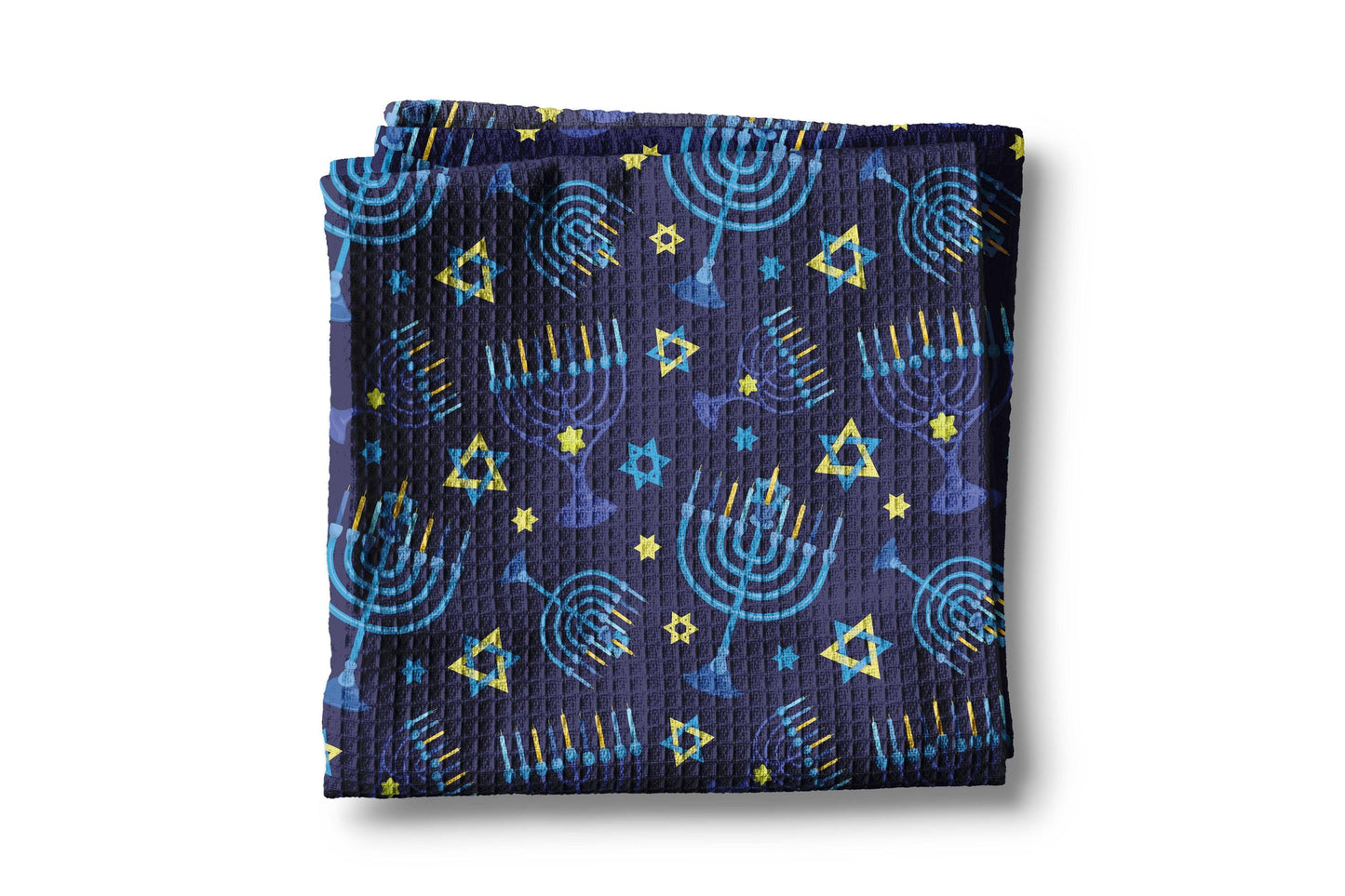 Hanukkah Kitchen Towel – Menorah Design Waffle Weave Texture with Raised Loop Edges