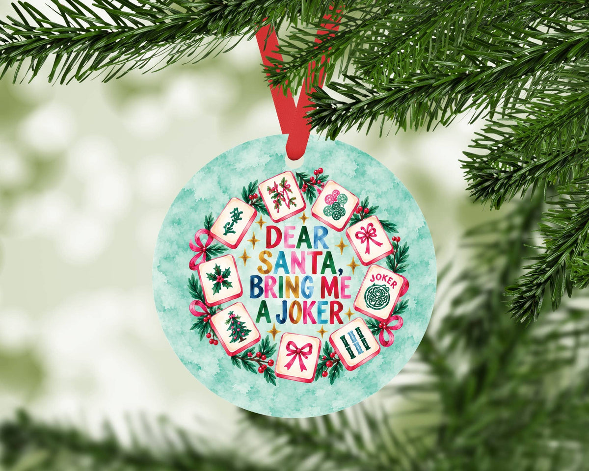 Bring Me a Joker Mahjong Ornament, Teal Christmas Mahj