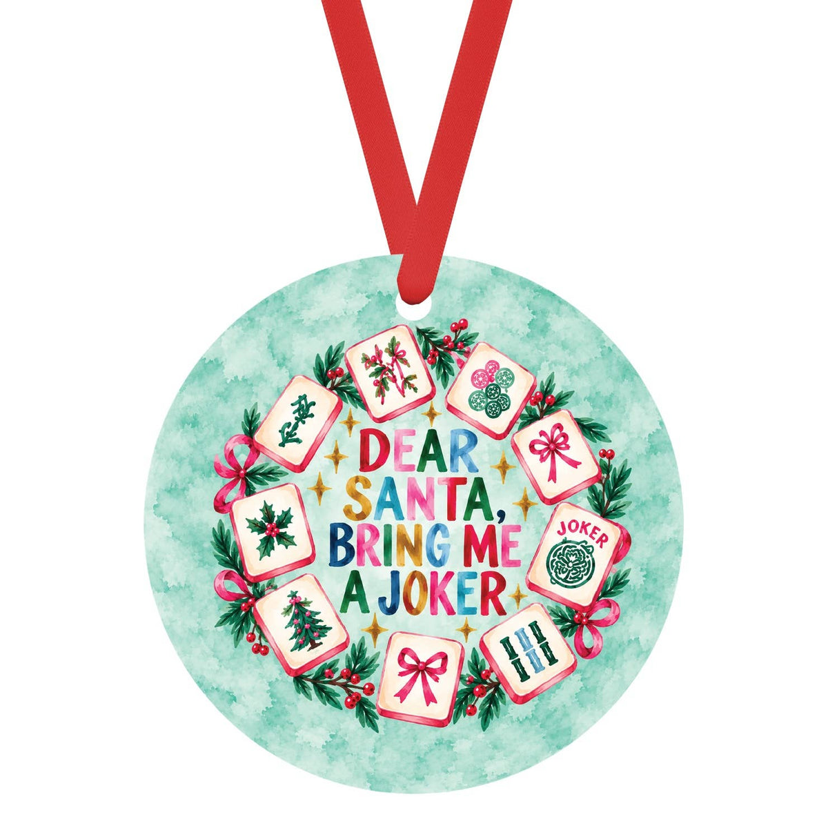 Bring Me a Joker Mahjong Ornament, Teal Christmas Mahj