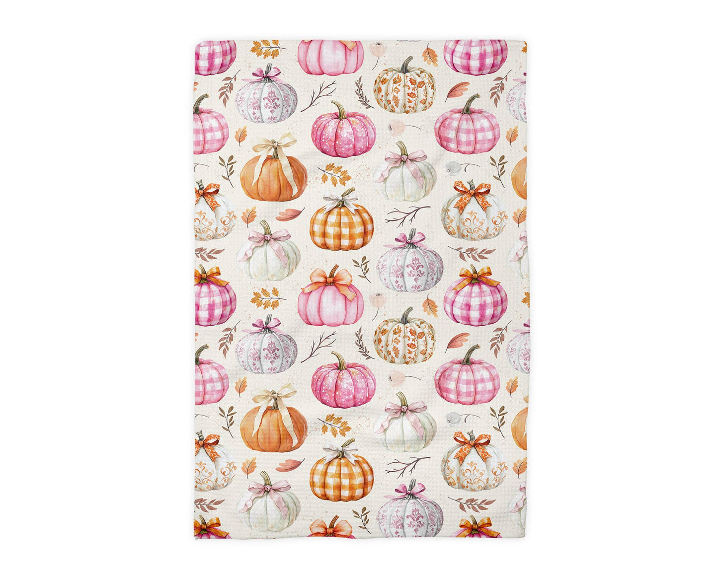 Pink Pumpkin Chinoiserie Fall Coastal Kitchen Towel Waffle