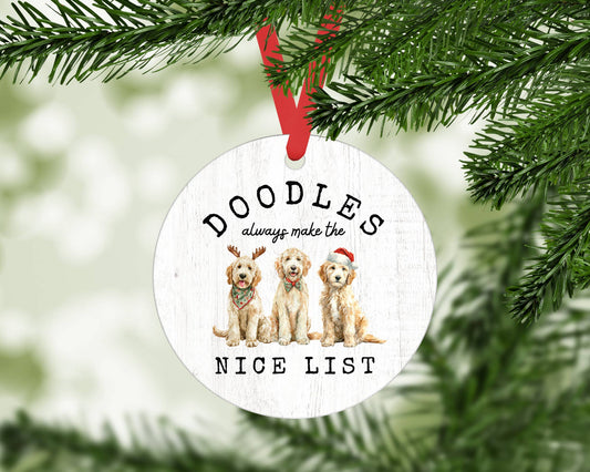 Doodle Christmas Dog Nice List Ornament Preppy Ornament