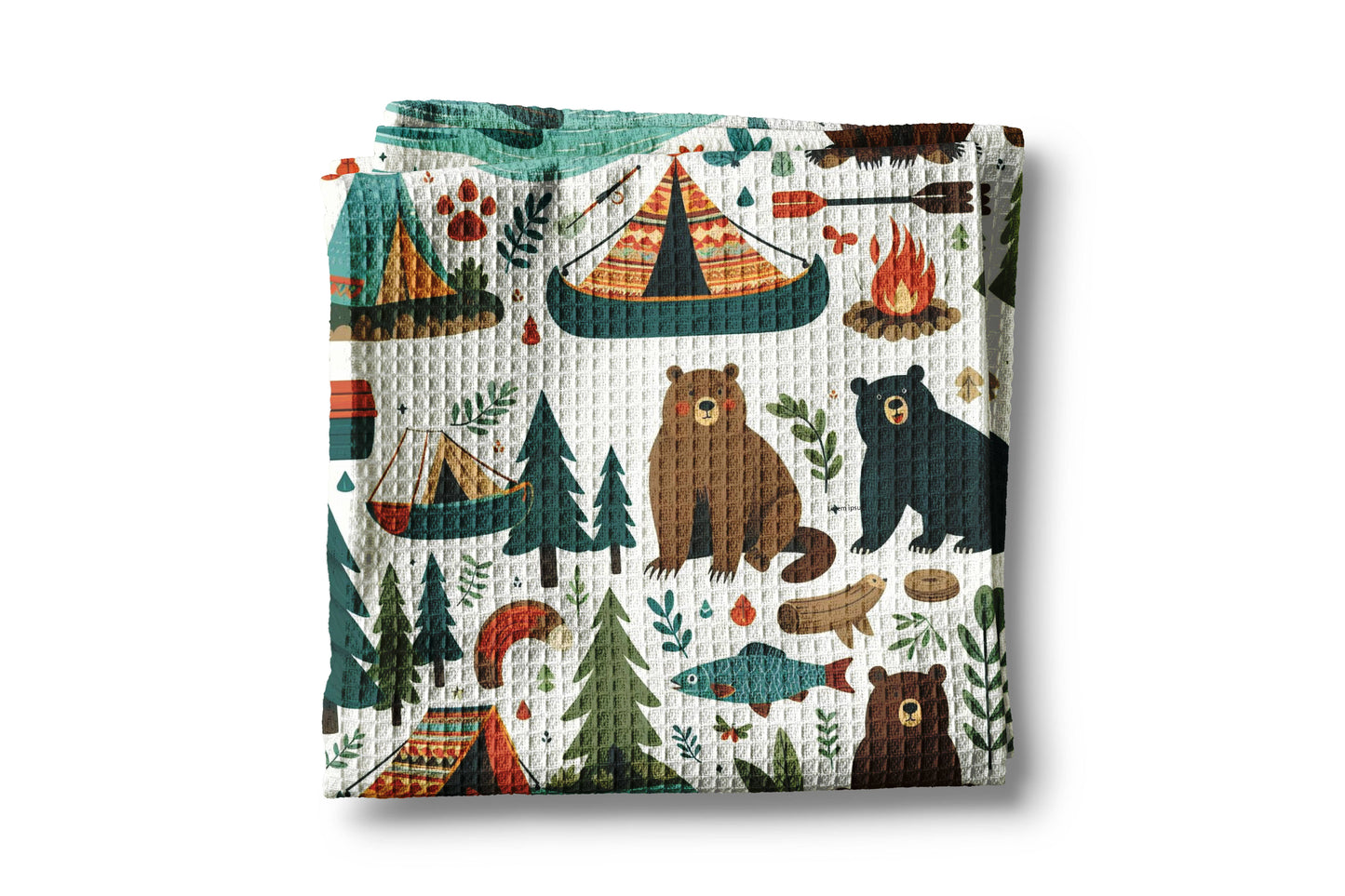 Camping Lake Bear Wilderness Mountain Rustic Kitchen Towel