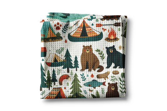 Camping Lake Bear Wilderness Mountain Rustic Kitchen Towel