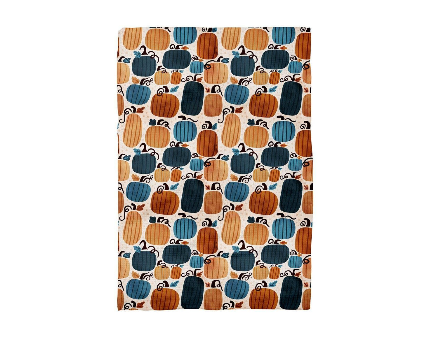 Blue Orange Folk Art Pumpkin Patch Fall Kitchen Towel Waffle