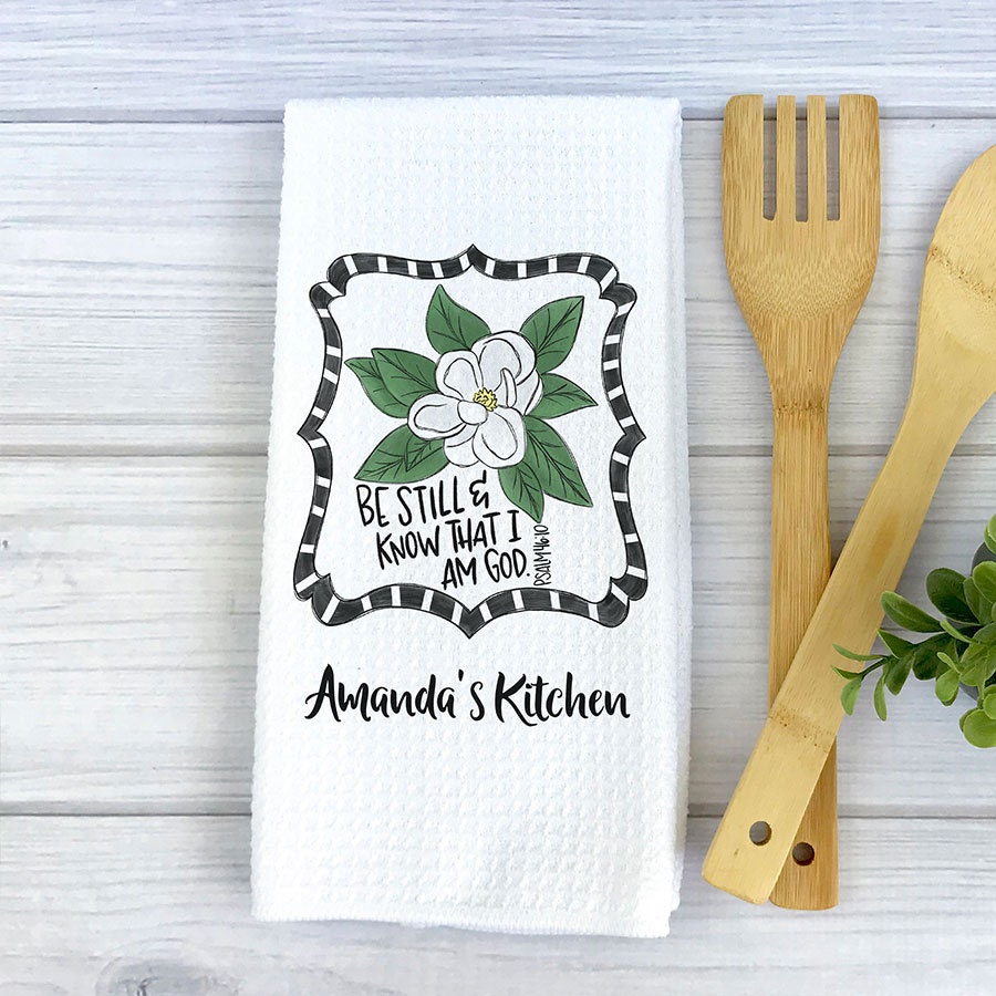 Floral Bible Verse Dish Towel | Personalized Kitchen Towel | Housewarming Gift | Custom Gift | Bible Verse Gift | Best Friend Gift