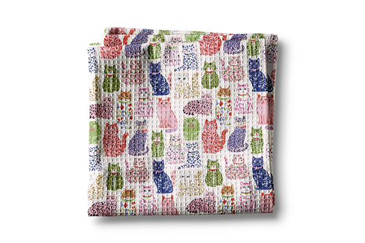 Cat Floral Collage Kitchen Tea Towel Kitten Pet Store Cute