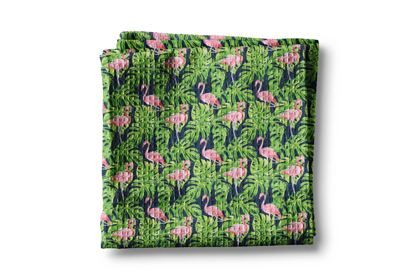 Flamingo Palm Navy Pink Coastal Beach Kitchen Towel Waffle