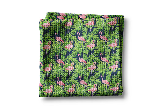 Flamingo Palm Navy Pink Coastal Beach Kitchen Towel Waffle