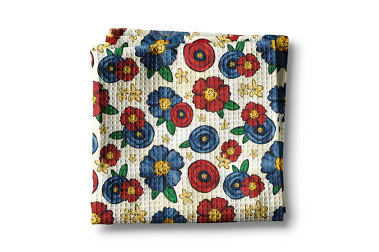 4th July Patriotic Floral Flower Flag Kitchen Towel Waffle