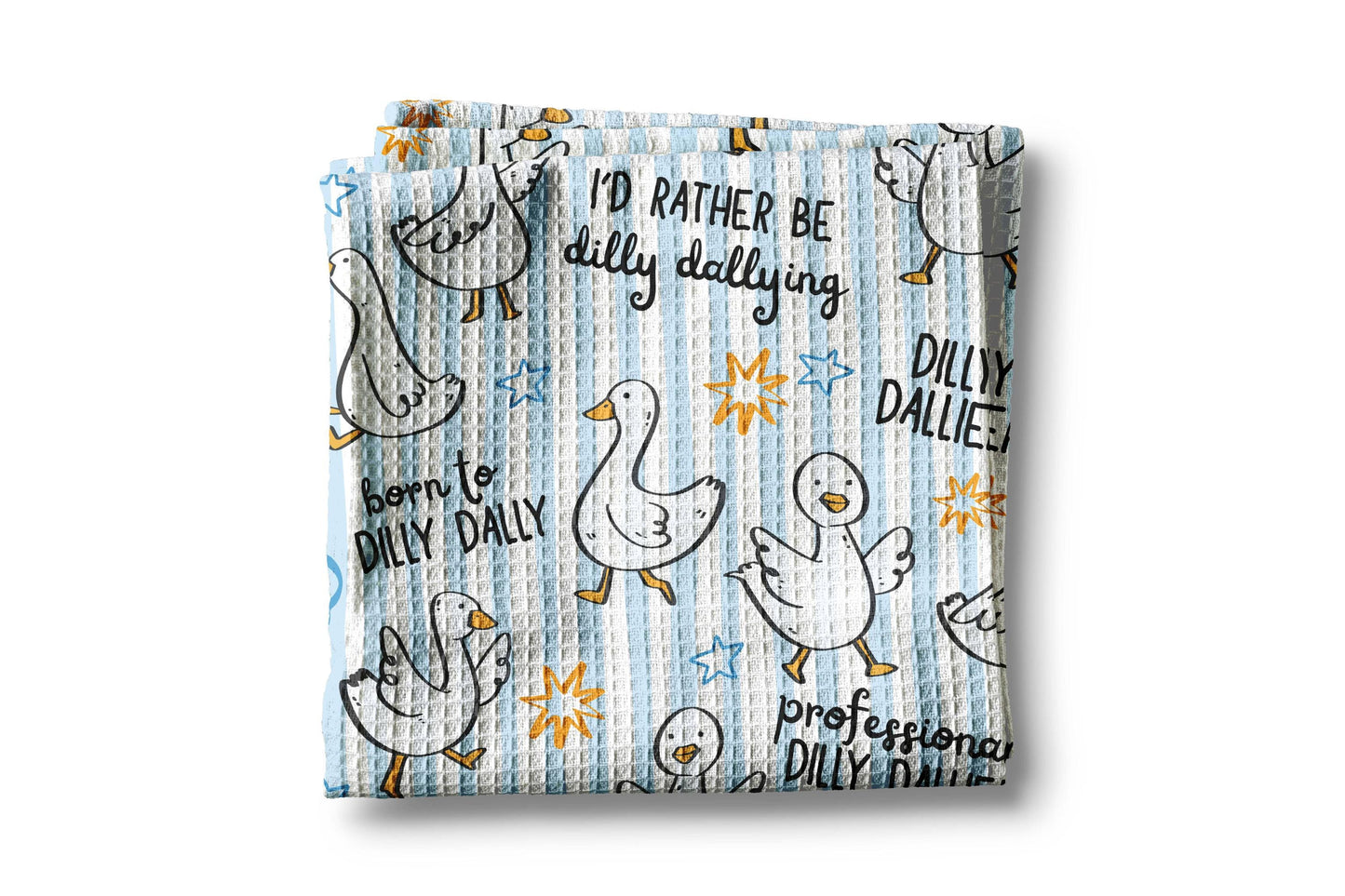 Dilly Dally Goose Farm Kitchen Towel Blue Funny Graphic