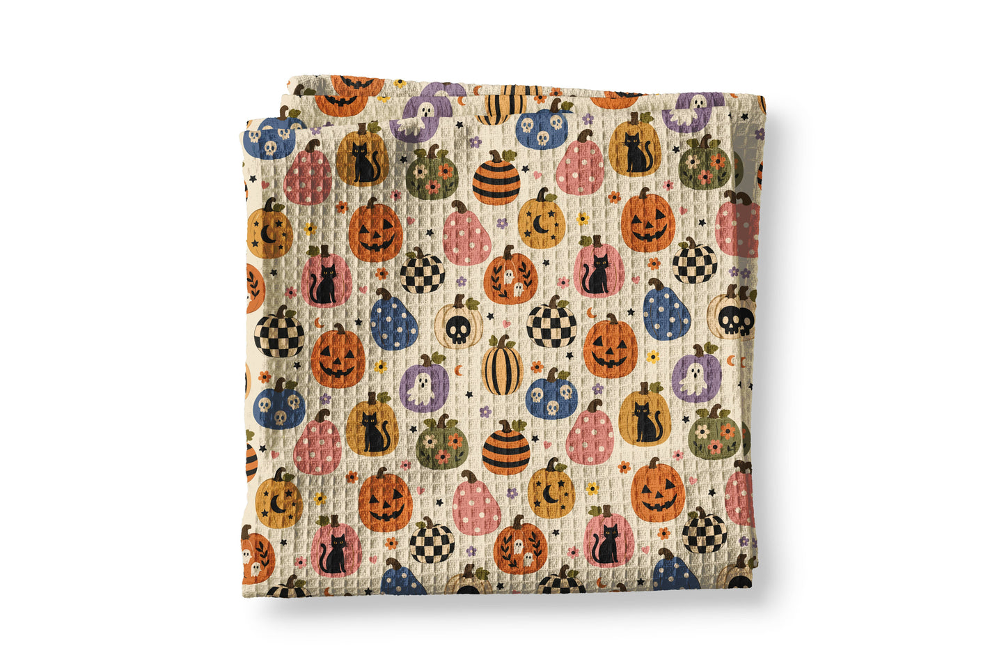 Pumpkin Retro Halloween Fall Kitchen Towel Waffle Weave