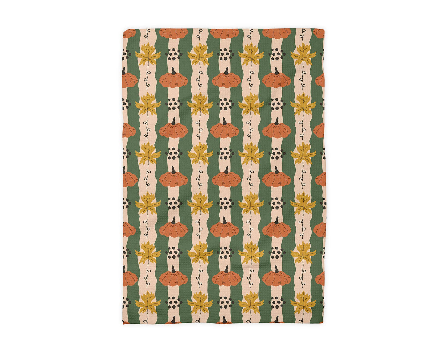 Pumpkin & Fall Leaves Waffle Weave Kitchen Towel Autumn