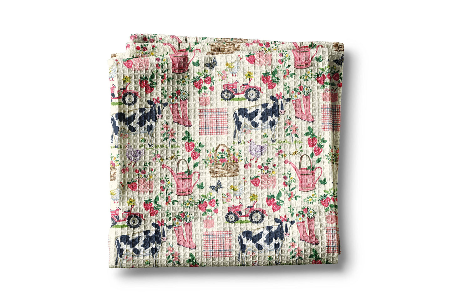 Floral Spring Garden Cow Chicken Farm Kitchen Towel Berry