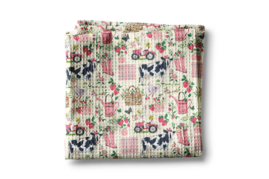 Floral Spring Garden Cow Chicken Farm Kitchen Towel Berry