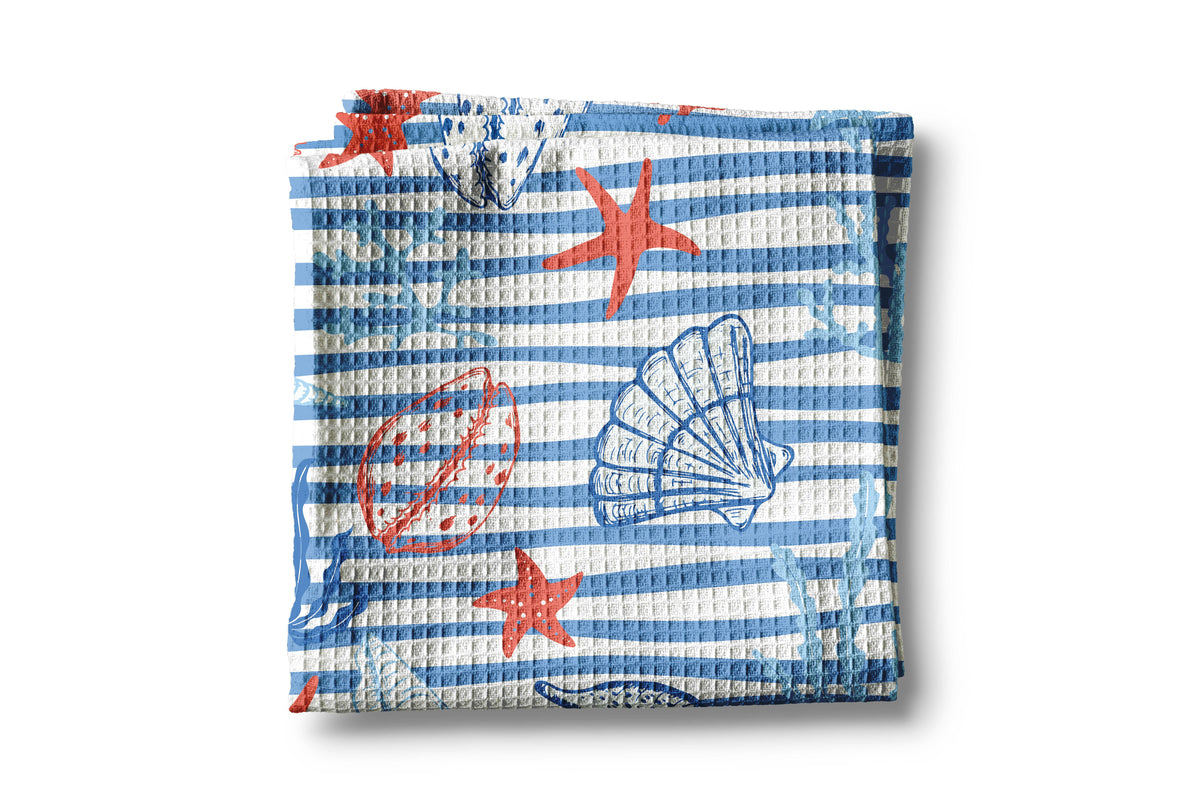 Nautical Seashell Preppy Anchor Beach Ocean Kitchen Towel