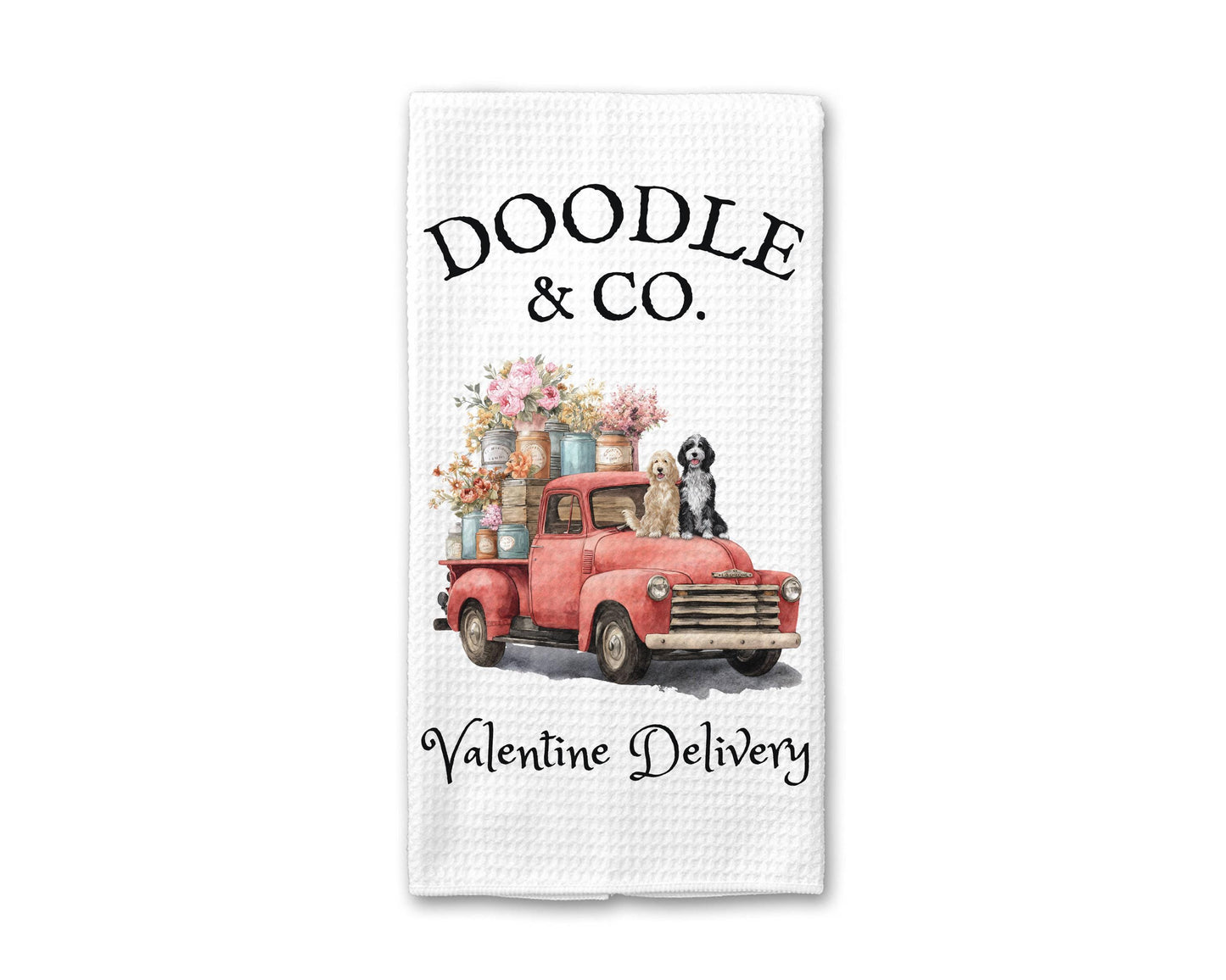 Doodle Valentine Truck Day Pet Dog Towel Kitchen Decor Heart
