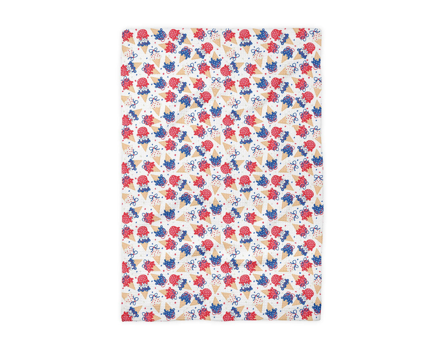 4th July Ice Cream Red White Blue Flag Kitchen Towel Waffle
