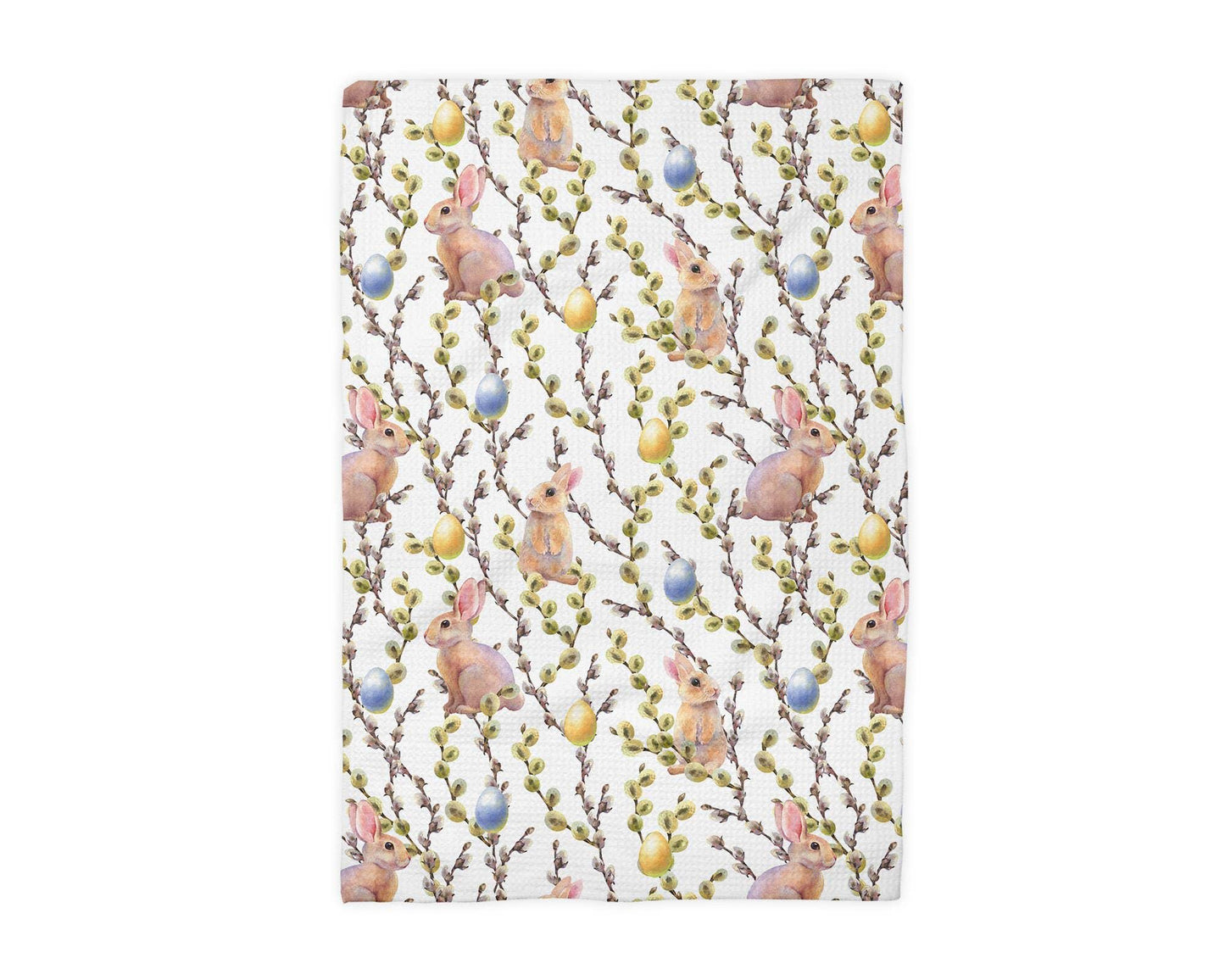 Easter Kitchen Towel - Waffle Weave Absorbent Drying Cloth With Botanical Bunny Design