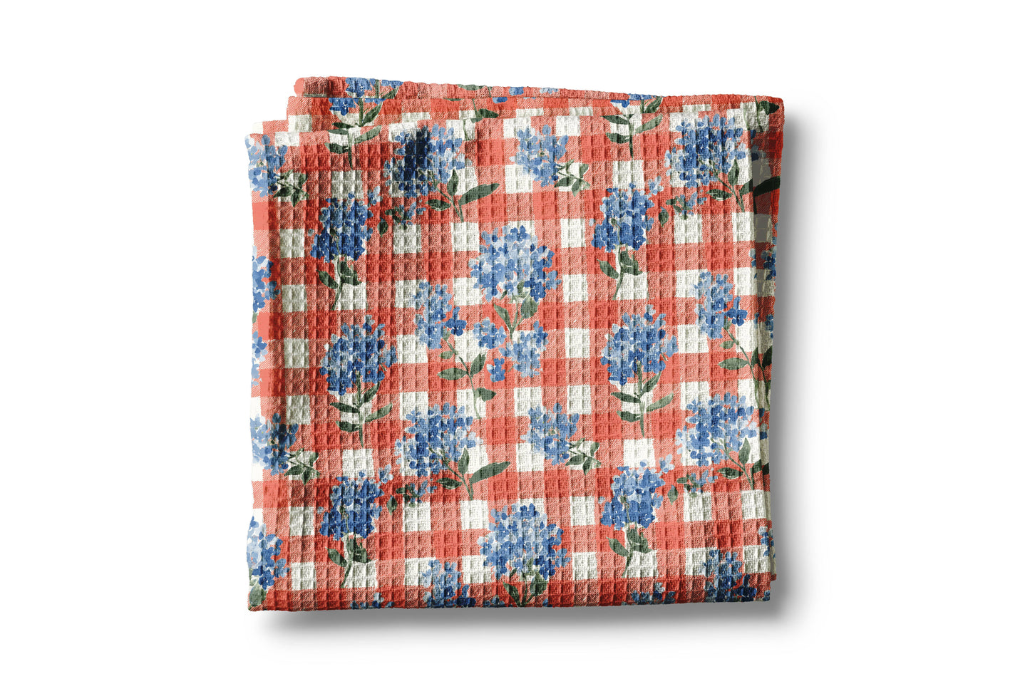 4th July Hydrangea Red White Blue Flag Kitchen Towel Waffle