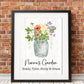 Personalized gift for Mother's Day: custom birth month flowers in a vase print. Add names of children or your own message. 