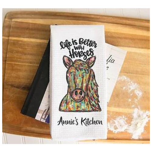 Personalized Life Is Better With Horses Dish Towel
