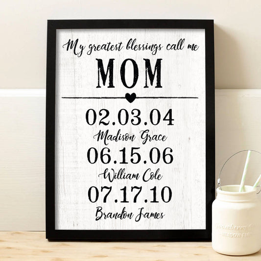 Gift of Memories: Personalized Mother's Day print, a cherished keepsake for Mom with children's' names and birthdates.