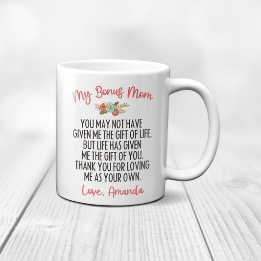 Cheers to Bonus Mom: Beautiful ceramic coffee mug, the ideal Mother's Day surprise
