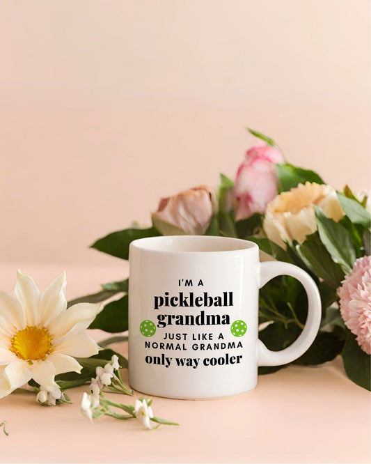 Cool Pickleball Grandma Mug:  Ceramic coffee mug for Pickleball, a heartfelt Mother's Day token for Mom