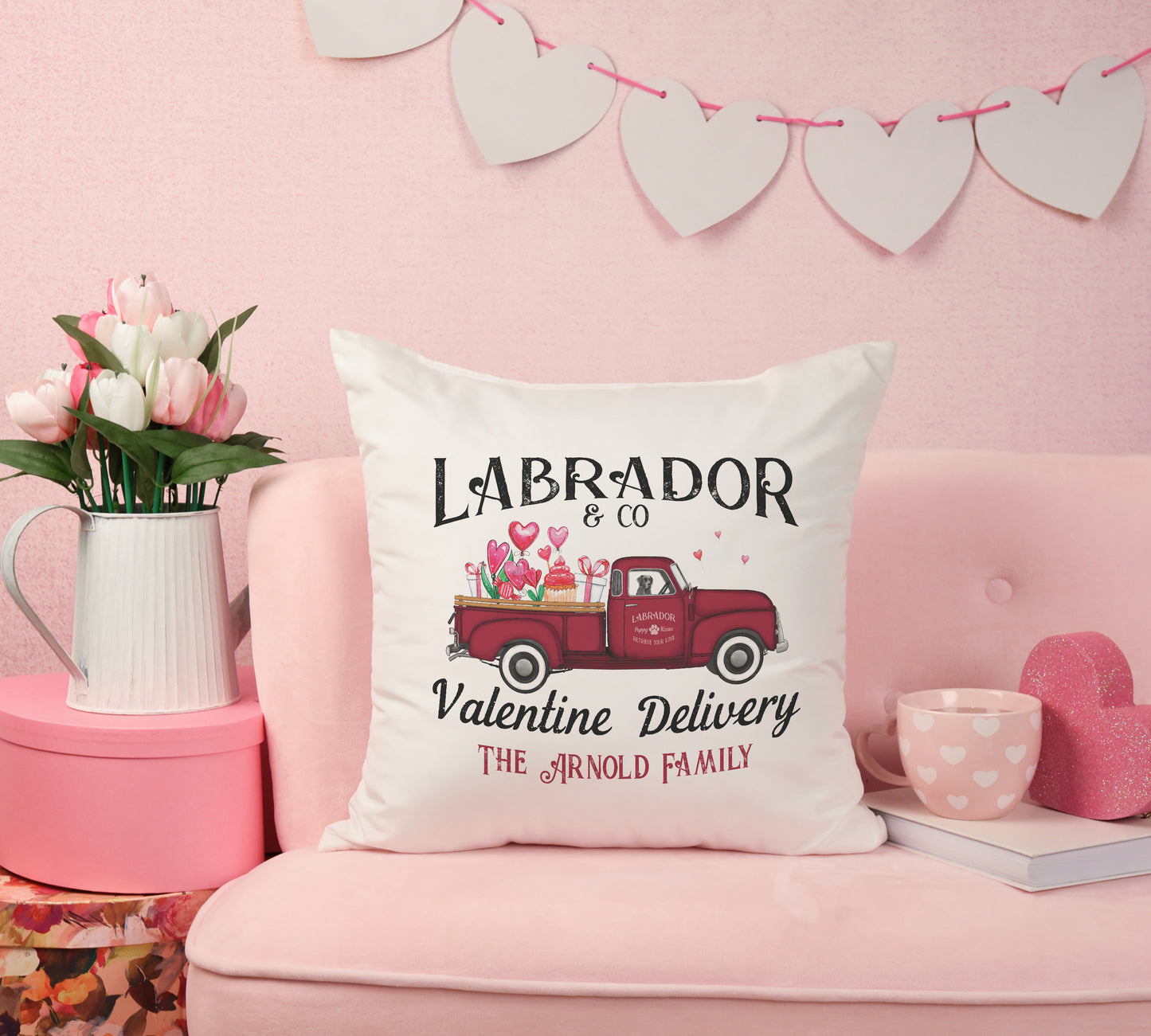 Personalized Black Labrador Valentine Truck Pillow